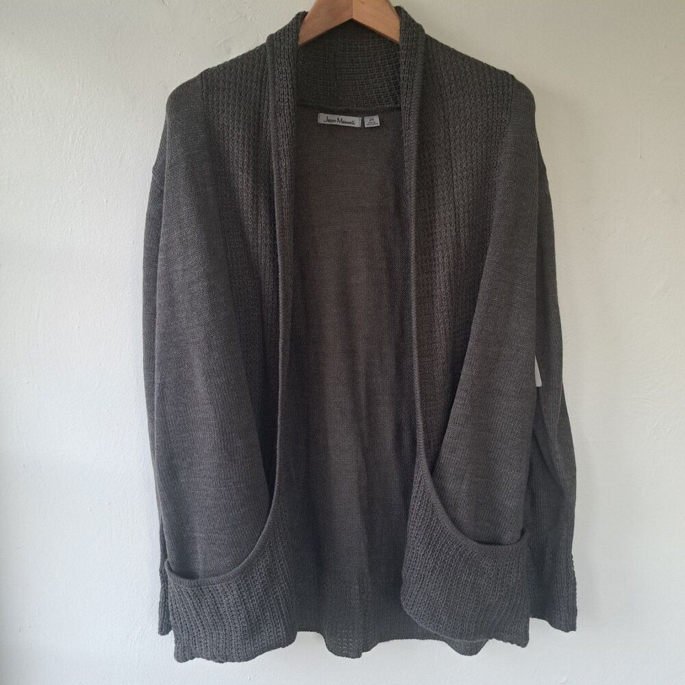 NEW Jason Maxwell PLUS SIZE 2X Open Cardigan Charcoal Knit Sweater Gray Womens - Picture 1 of 10